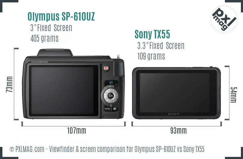Olympus SP-610UZ vs Sony TX55 Screen and Viewfinder comparison