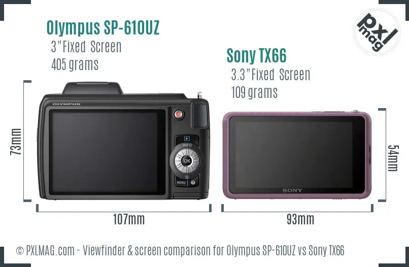 Olympus SP-610UZ vs Sony TX66 Screen and Viewfinder comparison