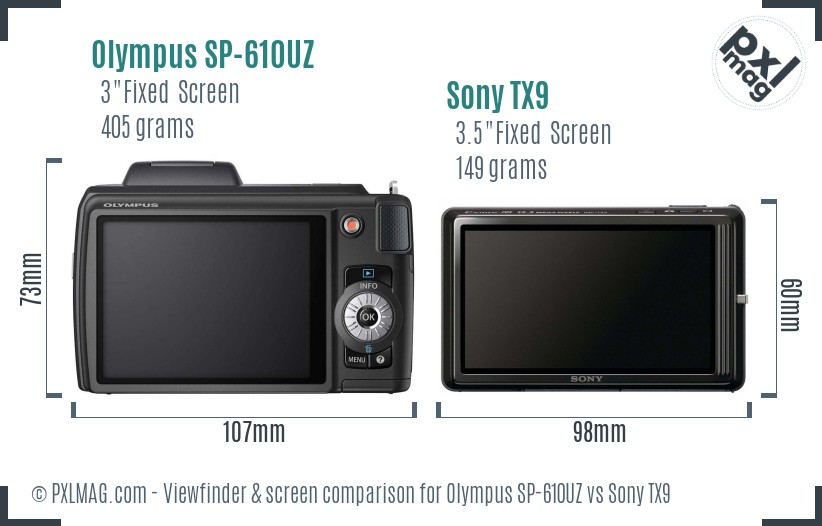 Olympus SP-610UZ vs Sony TX9 Screen and Viewfinder comparison