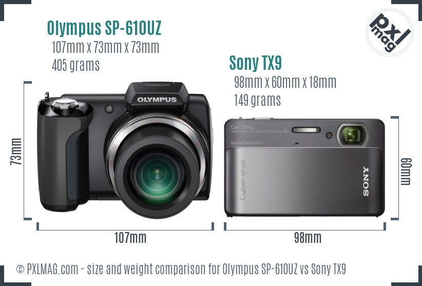 Olympus SP-610UZ vs Sony TX9 size comparison Olympus SP-610UZ vs Sony TX9 size comparison