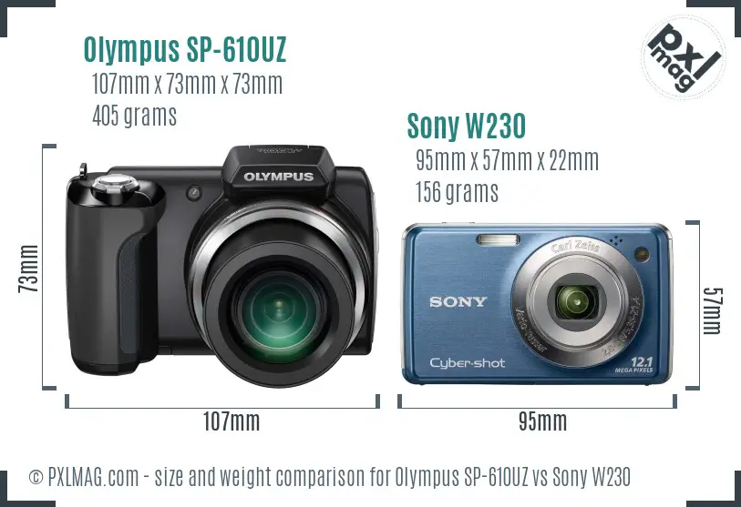 Olympus SP-610UZ vs Sony W230 size comparison