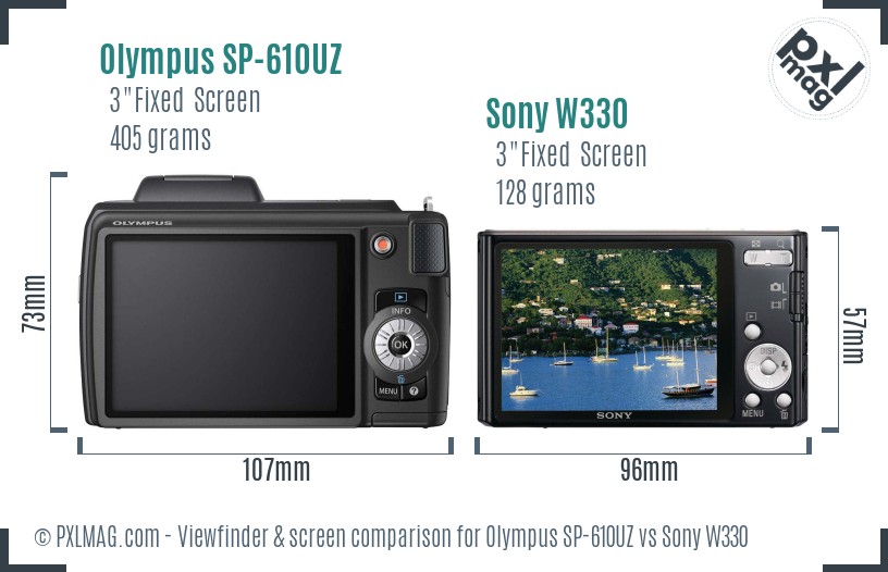 Olympus SP-610UZ vs Sony W330 Screen and Viewfinder comparison
