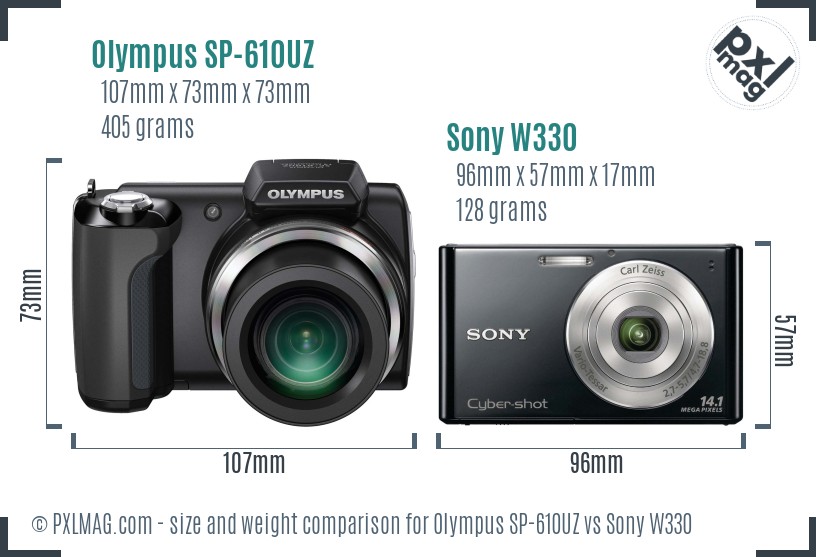 Olympus SP-610UZ vs Sony W330 size comparison