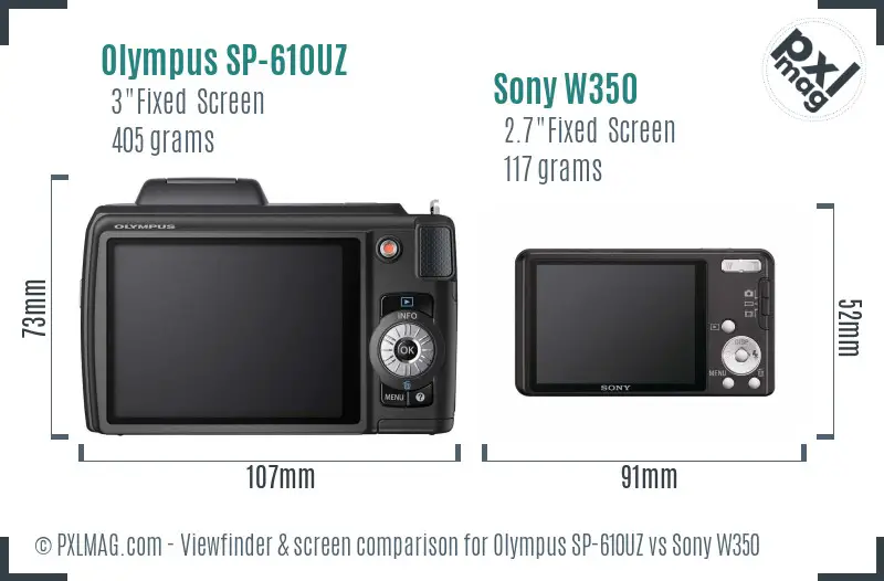 Olympus SP-610UZ vs Sony W350 Screen and Viewfinder comparison