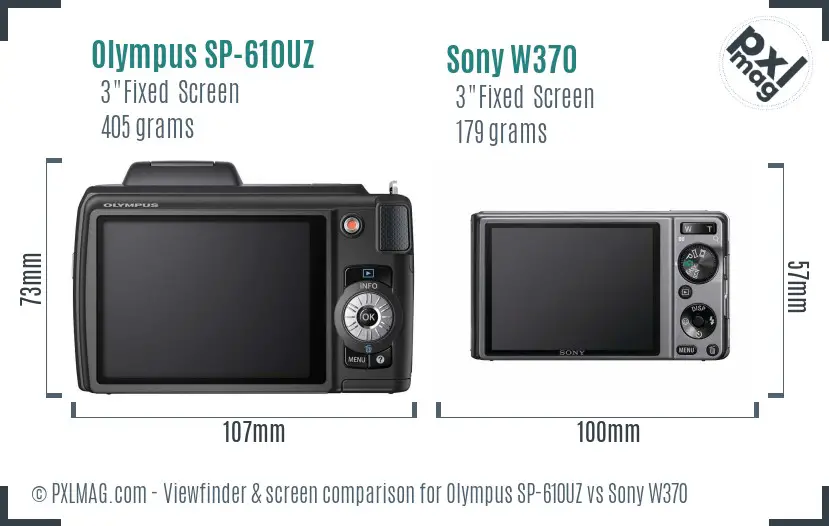 Olympus SP-610UZ vs Sony W370 Screen and Viewfinder comparison