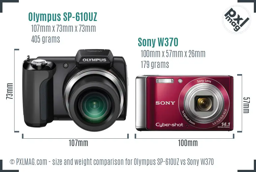 Olympus SP-610UZ vs Sony W370 size comparison
