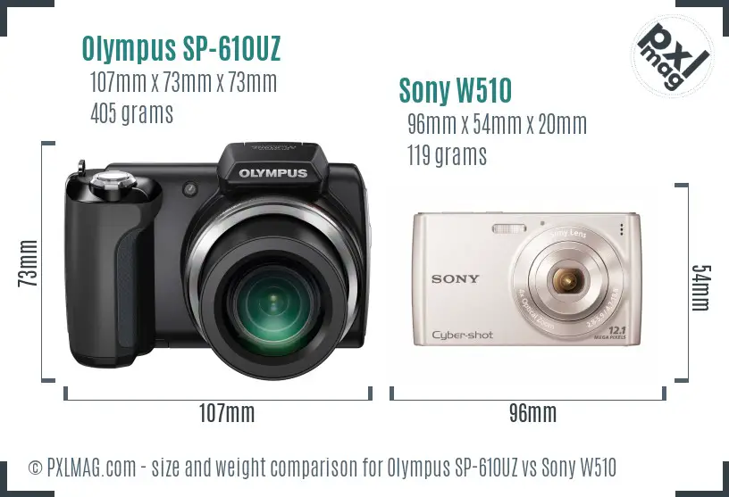 Olympus SP-610UZ vs Sony W510 size comparison