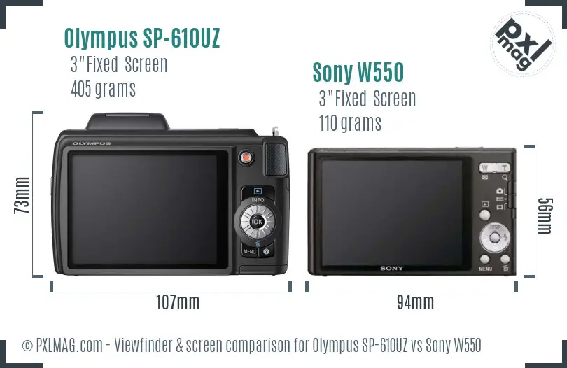 Olympus SP-610UZ vs Sony W550 Screen and Viewfinder comparison Olympus SP-610UZ vs Sony W550 Screen and Viewfinder comparison