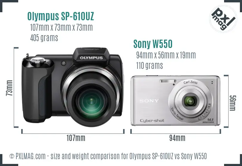 Olympus SP-610UZ vs Sony W550 size comparison Olympus SP-610UZ vs Sony W550 size comparison