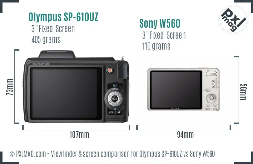 Olympus SP-610UZ vs Sony W560 Screen and Viewfinder comparison Olympus SP-610UZ vs Sony W560 Screen and Viewfinder comparison
