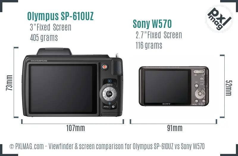 Olympus SP-610UZ vs Sony W570 Screen and Viewfinder comparison