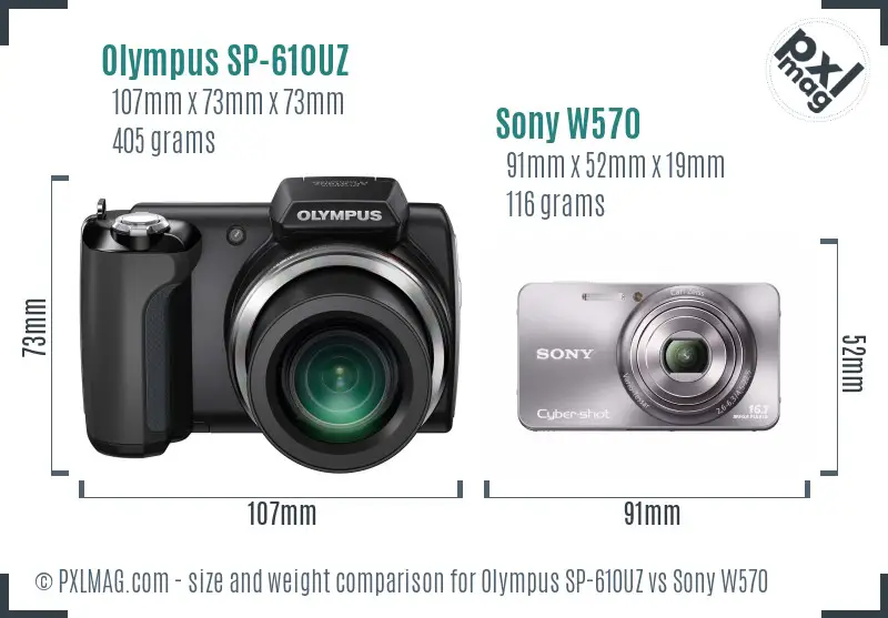 Olympus SP-610UZ vs Sony W570 size comparison