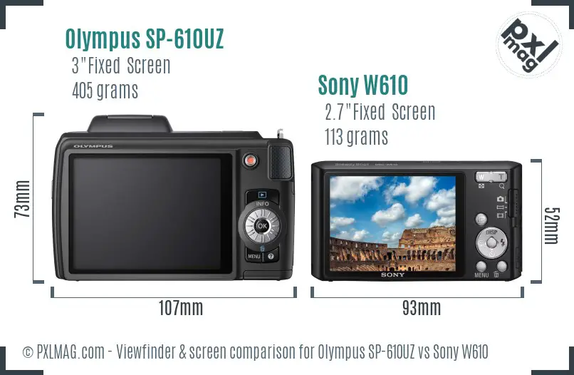 Olympus SP-610UZ vs Sony W610 Screen and Viewfinder comparison