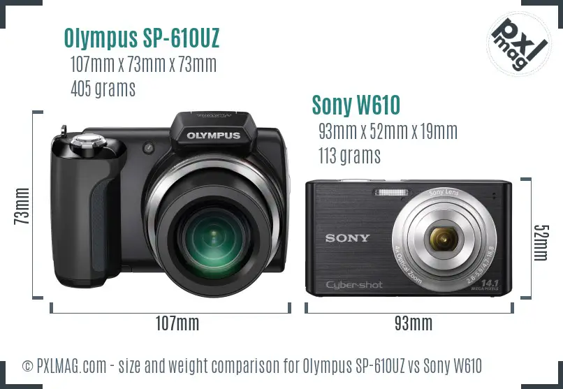 Olympus SP-610UZ vs Sony W610 size comparison