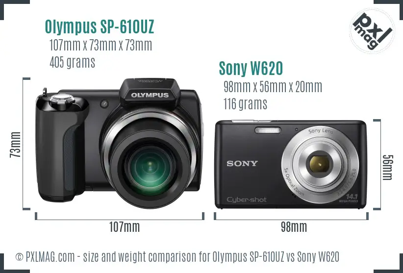 Olympus SP-610UZ vs Sony W620 size comparison