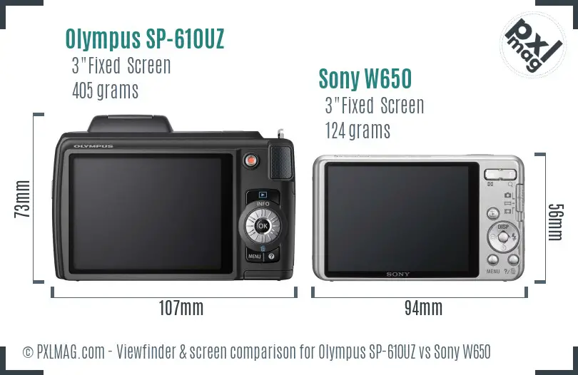 Olympus SP-610UZ vs Sony W650 Screen and Viewfinder comparison