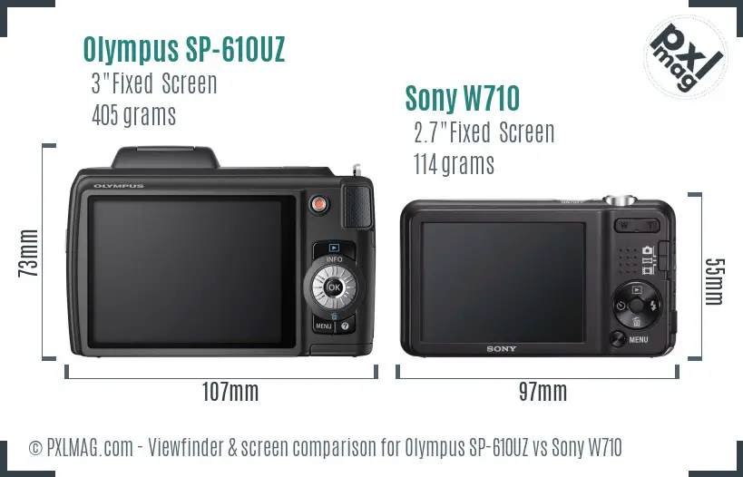 Olympus SP-610UZ vs Sony W710 Screen and Viewfinder comparison