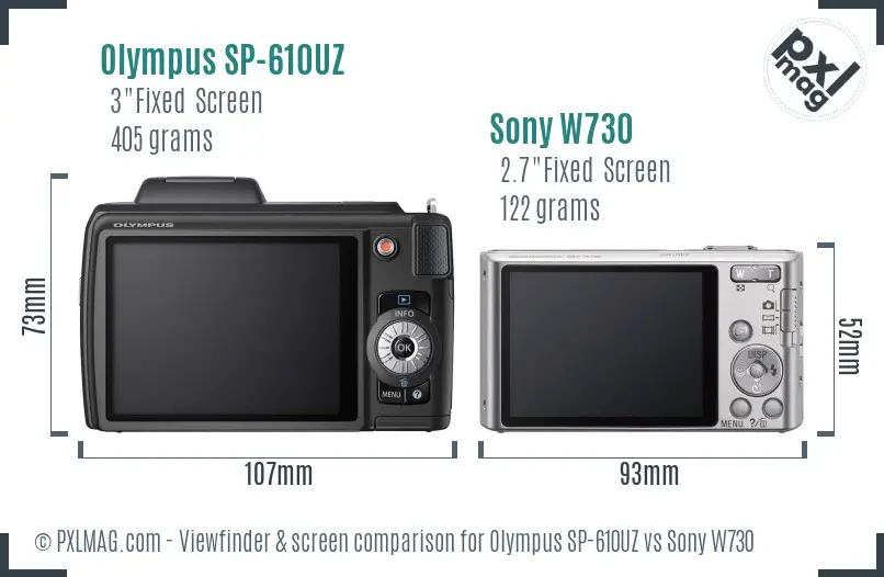 Olympus SP-610UZ vs Sony W730 Screen and Viewfinder comparison