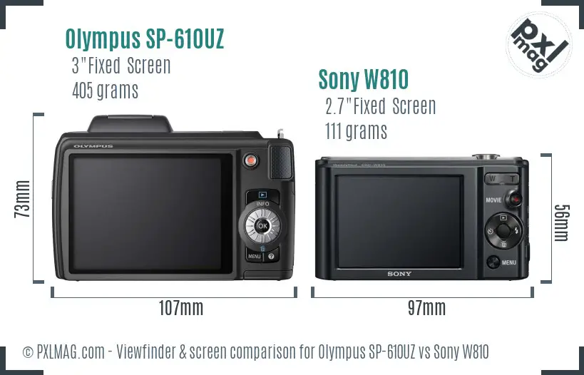Olympus SP-610UZ vs Sony W810 Screen and Viewfinder comparison