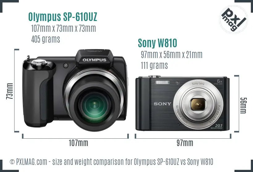 Olympus SP-610UZ vs Sony W810 size comparison