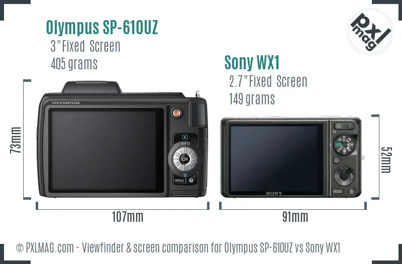Olympus SP-610UZ vs Sony WX1 Screen and Viewfinder comparison