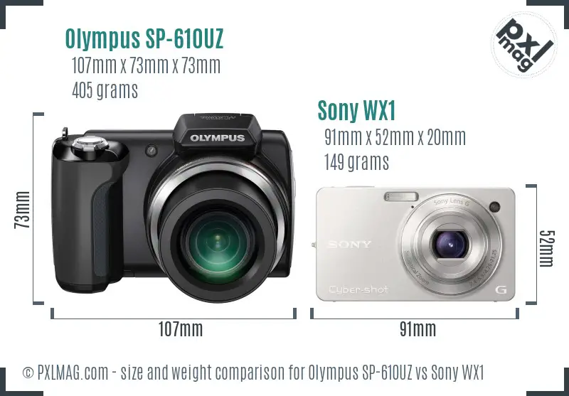 Olympus SP-610UZ vs Sony WX1 size comparison