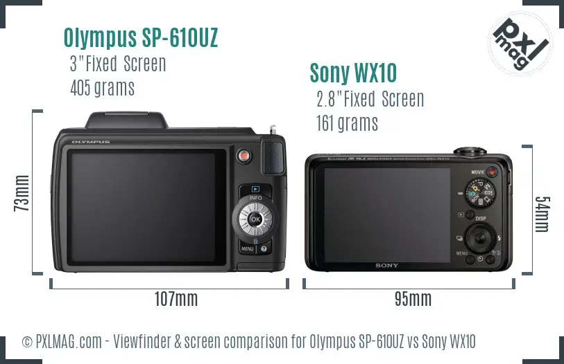 Olympus SP-610UZ vs Sony WX10 Screen and Viewfinder comparison