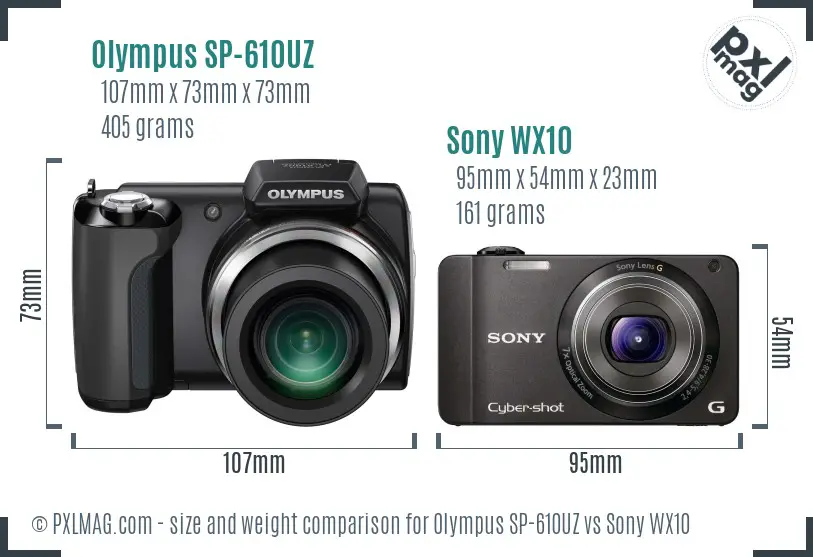 Olympus SP-610UZ vs Sony WX10 size comparison