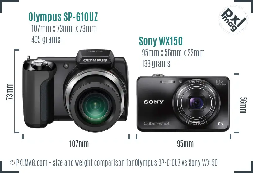 Olympus SP-610UZ vs Sony WX150 size comparison