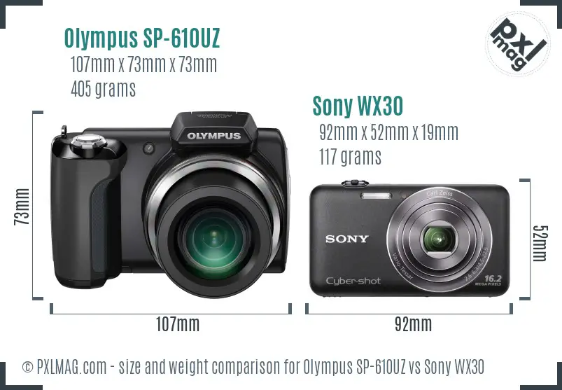 Olympus SP-610UZ vs Sony WX30 size comparison