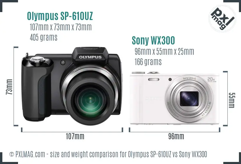Olympus SP-610UZ vs Sony WX300 size comparison