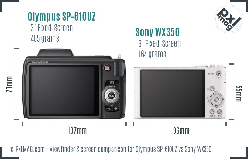 Olympus SP-610UZ vs Sony WX350 Screen and Viewfinder comparison