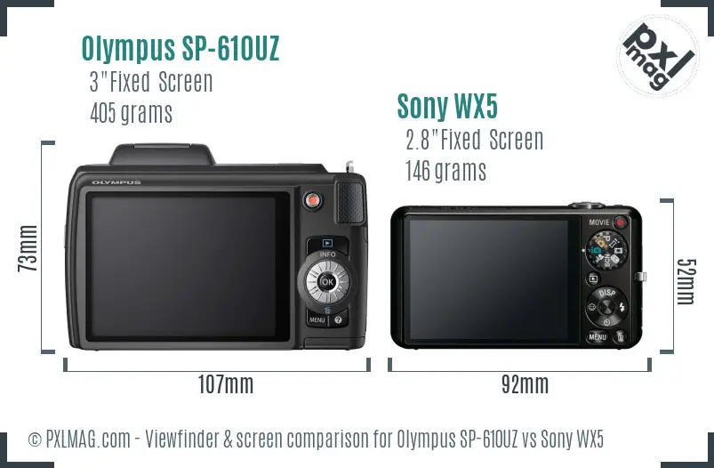 Olympus SP-610UZ vs Sony WX5 Screen and Viewfinder comparison