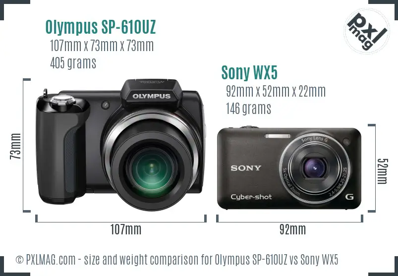 Olympus SP-610UZ vs Sony WX5 size comparison