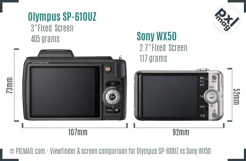 Olympus SP-610UZ vs Sony WX50 Screen and Viewfinder comparison