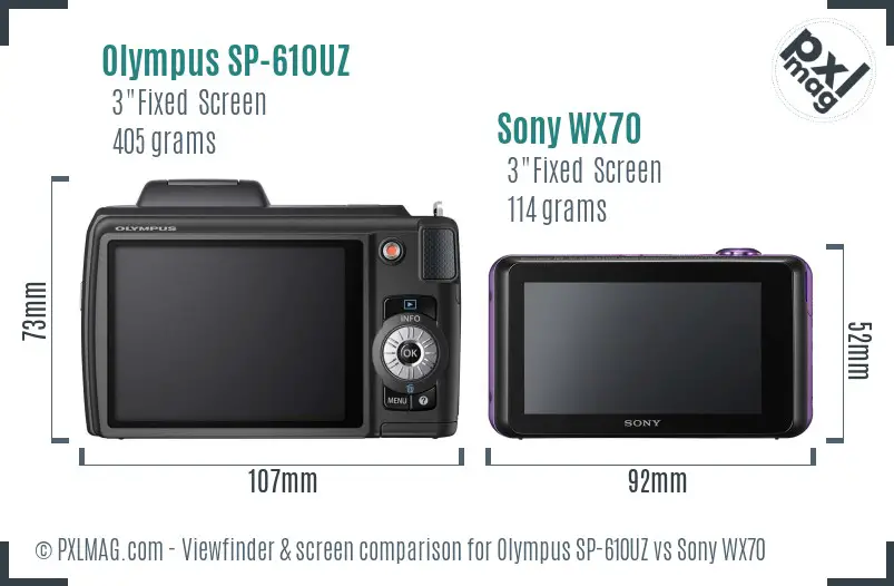 Olympus SP-610UZ vs Sony WX70 Screen and Viewfinder comparison