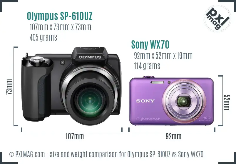 Olympus SP-610UZ vs Sony WX70 size comparison