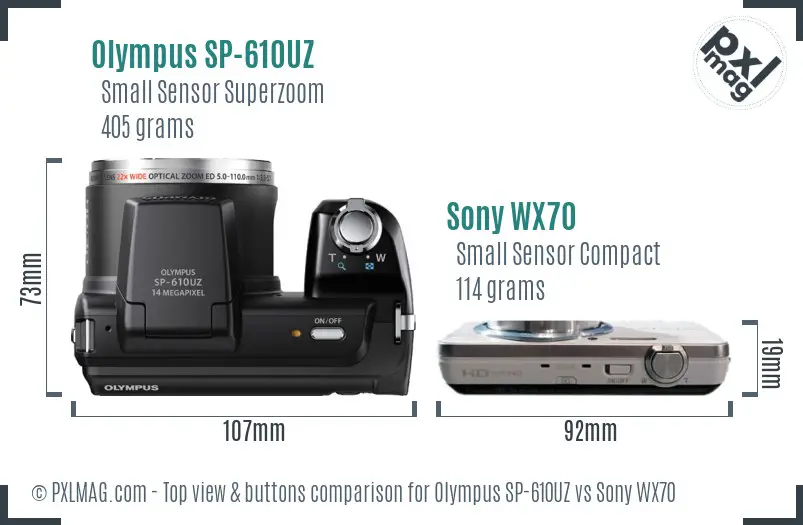 Olympus SP-610UZ vs Sony WX70 top view buttons comparison