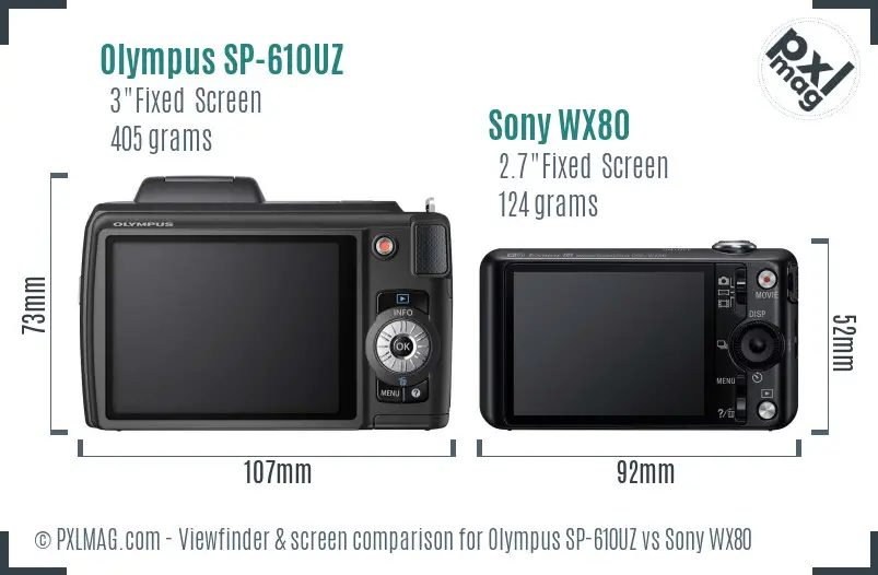 Olympus SP-610UZ vs Sony WX80 Screen and Viewfinder comparison Olympus SP-610UZ vs Sony WX80 Screen and Viewfinder comparison