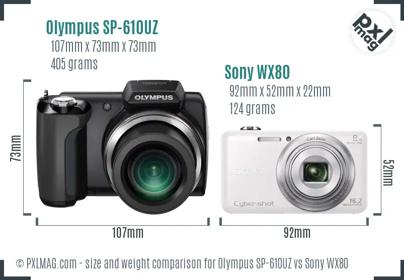 Olympus SP-610UZ vs Sony WX80 size comparison Olympus SP-610UZ vs Sony WX80 size comparison