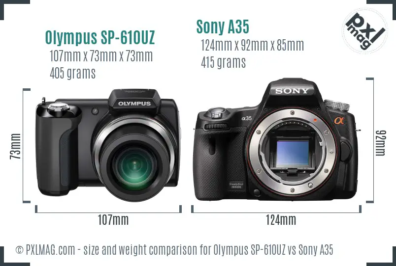 Olympus SP-610UZ vs Sony A35 size comparison