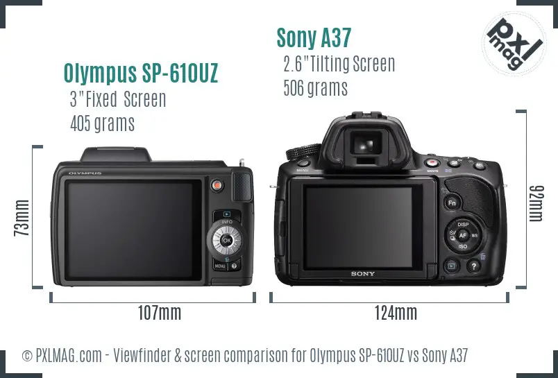 Olympus SP-610UZ vs Sony A37 Screen and Viewfinder comparison