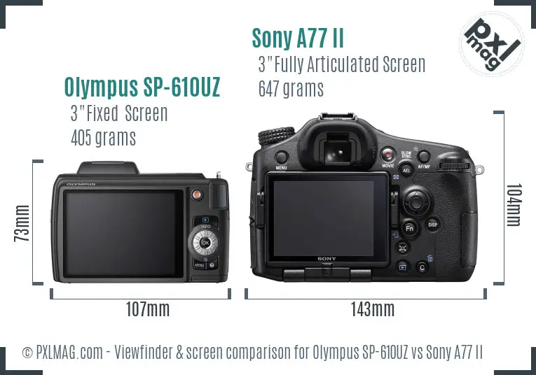 Olympus SP-610UZ vs Sony A77 II Screen and Viewfinder comparison