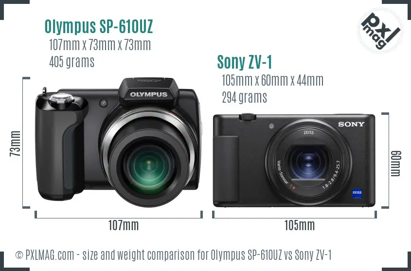 Olympus SP-610UZ vs Sony ZV-1 size comparison