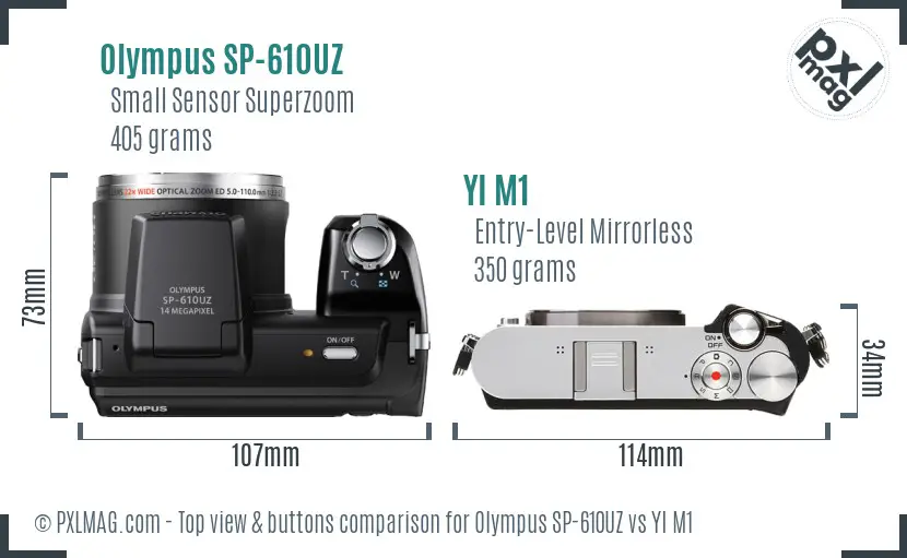 Olympus SP-610UZ vs YI M1 top view buttons comparison Olympus SP-610UZ vs YI M1 top view buttons comparison