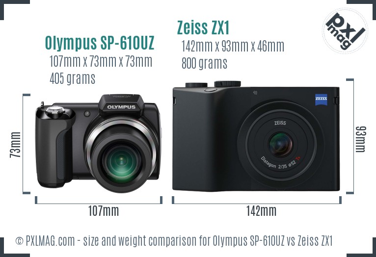 Olympus SP-610UZ vs Zeiss ZX1 size comparison Olympus SP-610UZ vs Zeiss ZX1 size comparison