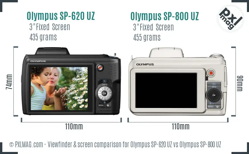 Olympus SP-620 UZ vs Olympus SP-800 UZ Screen and Viewfinder comparison