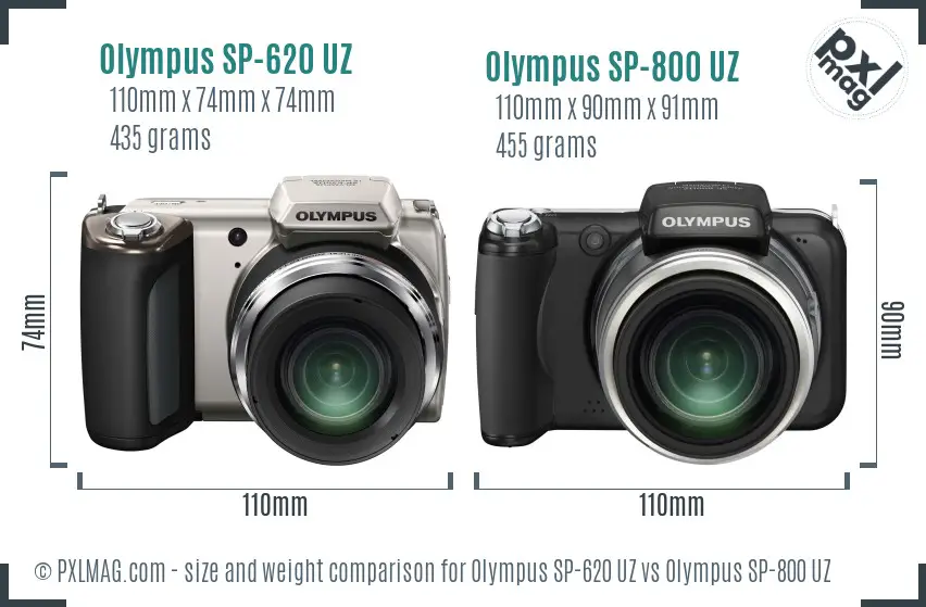 Olympus SP-620 UZ vs Olympus SP-800 UZ size comparison
