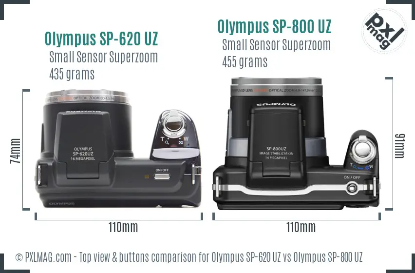 Olympus SP-620 UZ vs Olympus SP-800 UZ top view buttons comparison
