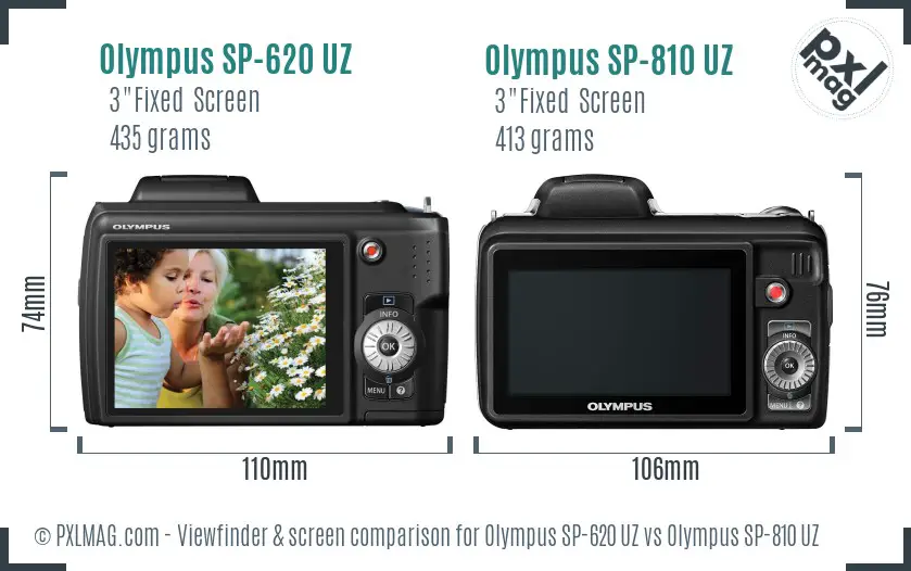 Olympus SP-620 UZ vs Olympus SP-810 UZ Screen and Viewfinder comparison